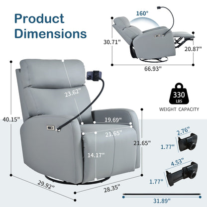 Fauteuil inclinable pivotant en polyuréthane avec rotation à 270°, inclinaison électrique de 95 à 160° et deux ports USB - Capacité de 150 kg