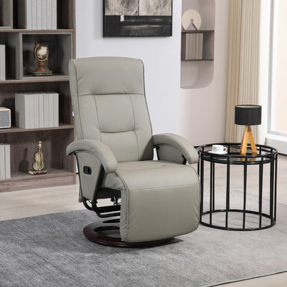 Fauteuil inclinable en polyuréthane avec repose-pieds, chaise longue avec dossier réglable à 135°, base pivotante en bois, siège et accoudoirs rembourrés pour salon