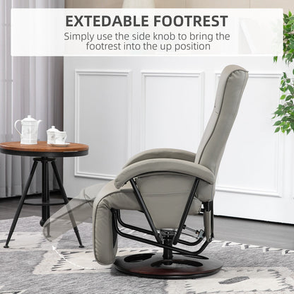 Fauteuil inclinable en polyuréthane avec repose-pieds, chaise longue avec dossier réglable à 135°, base pivotante en bois, siège et accoudoirs rembourrés pour salon