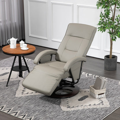 Fauteuil inclinable en polyuréthane avec repose-pieds, chaise longue avec dossier réglable à 135°, base pivotante en bois, siège et accoudoirs rembourrés pour salon