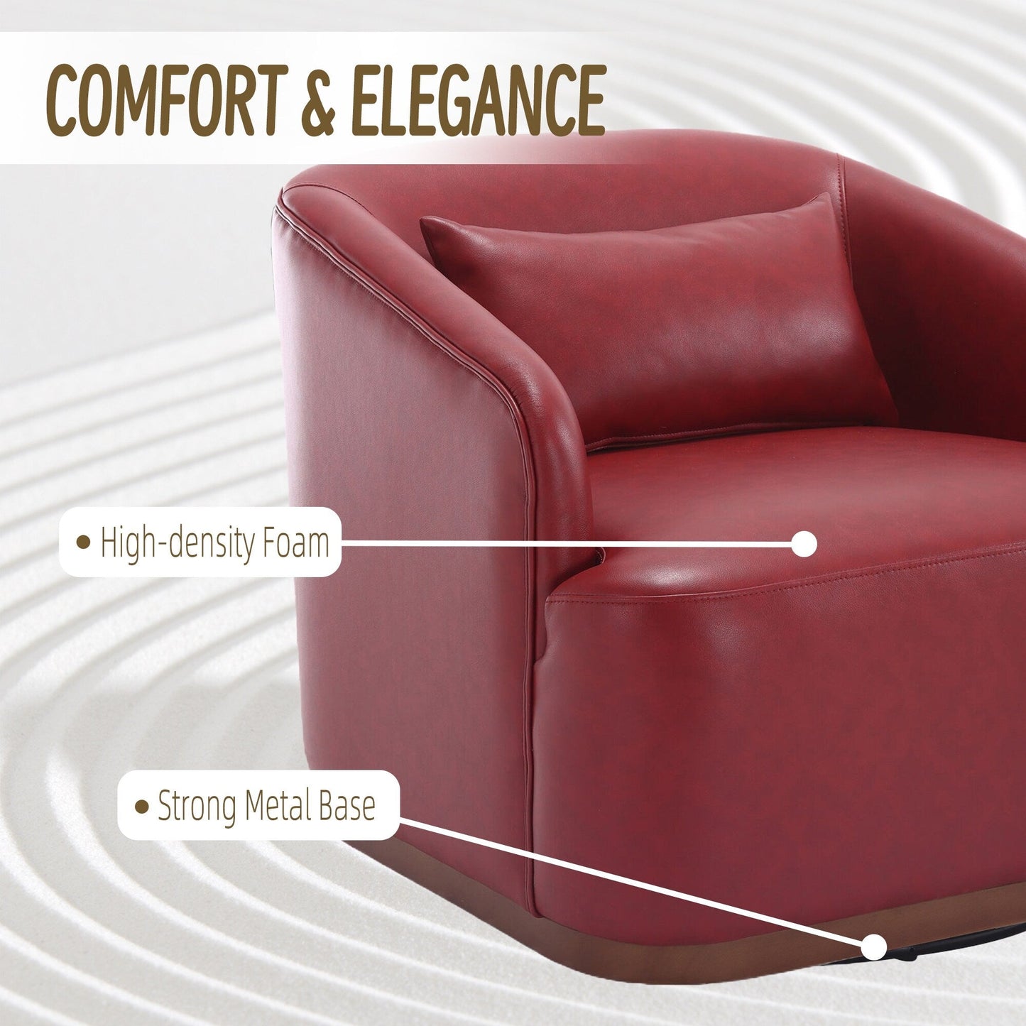 Fauteuil pivotant en polyuréthane, fauteuil club rotatif à 360 degrés pour salon ou salle à manger, fauteuil d'appoint confortable avec base en métal