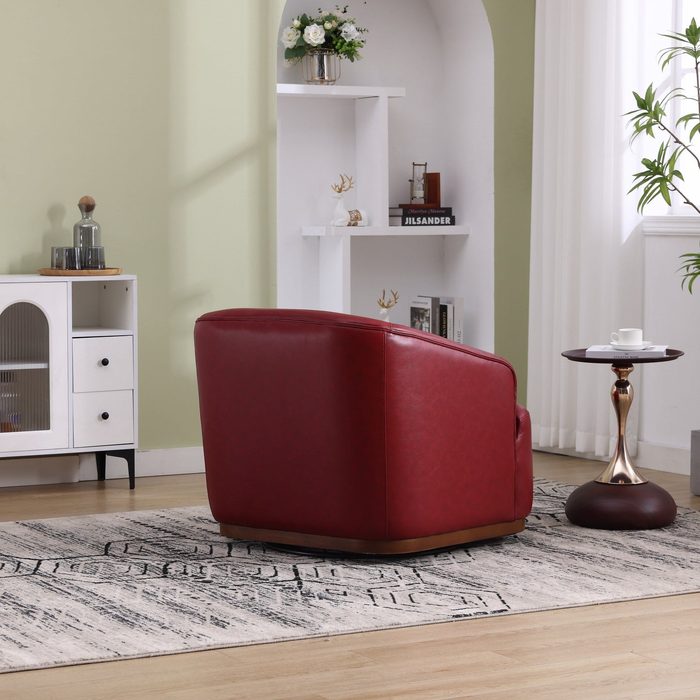 Fauteuil pivotant en polyuréthane, fauteuil club rotatif à 360 degrés pour salon ou salle à manger, fauteuil d'appoint confortable avec base en métal