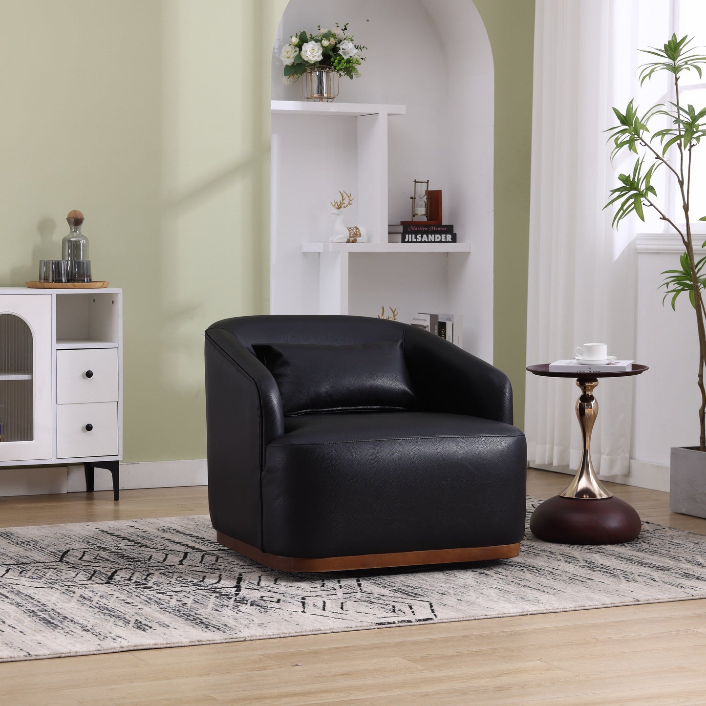 Fauteuil pivotant en polyuréthane, fauteuil club rotatif à 360 degrés pour salon ou salle à manger, fauteuil d'appoint confortable avec base en métal