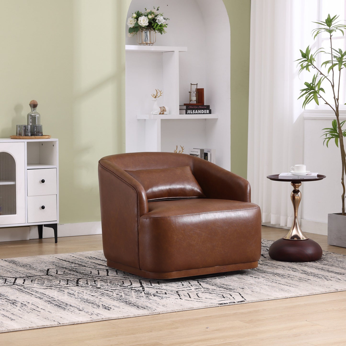 Fauteuil pivotant en polyuréthane, fauteuil club rotatif à 360 degrés pour salon ou salle à manger, fauteuil d'appoint confortable avec base en métal