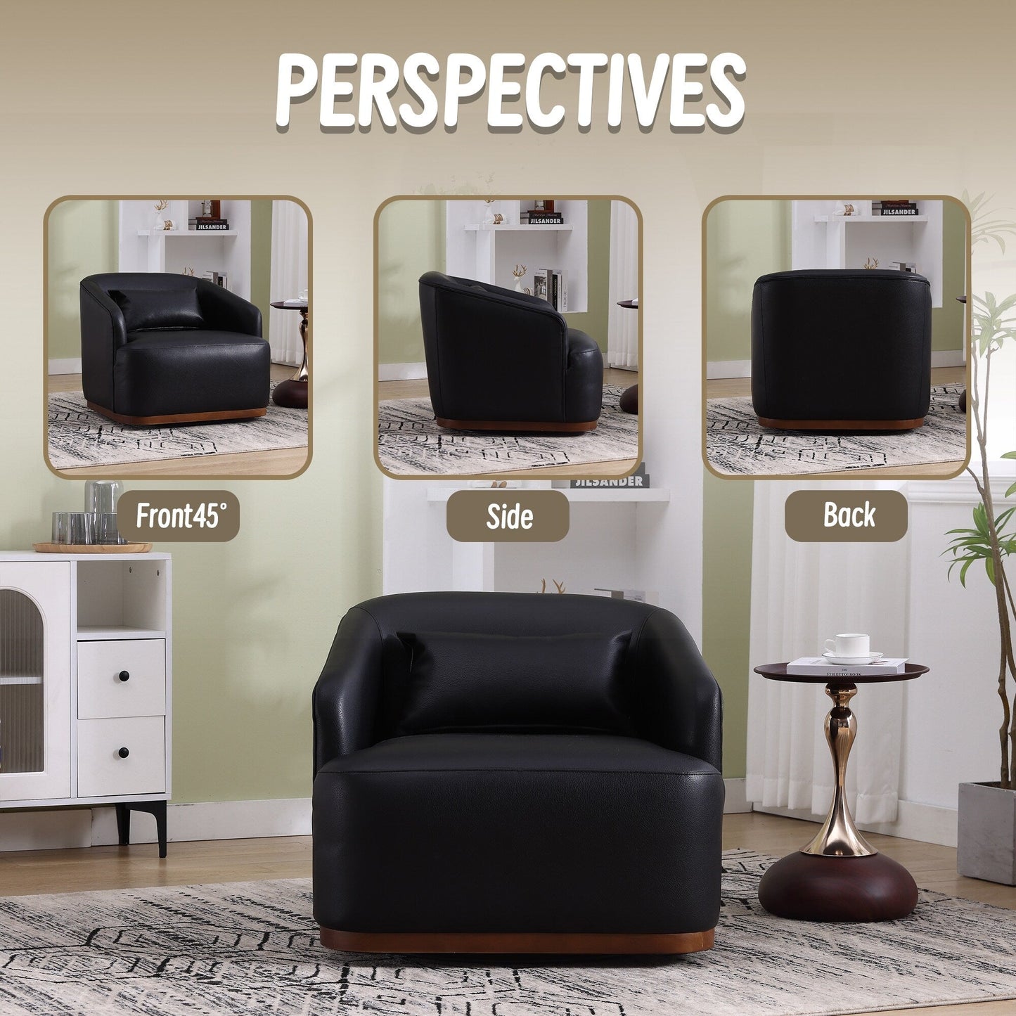 Fauteuil pivotant en polyuréthane, fauteuil club rotatif à 360 degrés pour salon ou salle à manger, fauteuil d'appoint confortable avec base en métal