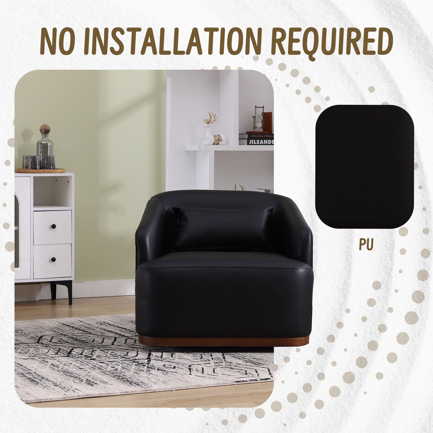 Fauteuil pivotant en polyuréthane, fauteuil club rotatif à 360 degrés pour salon ou salle à manger, fauteuil d'appoint confortable avec base en métal