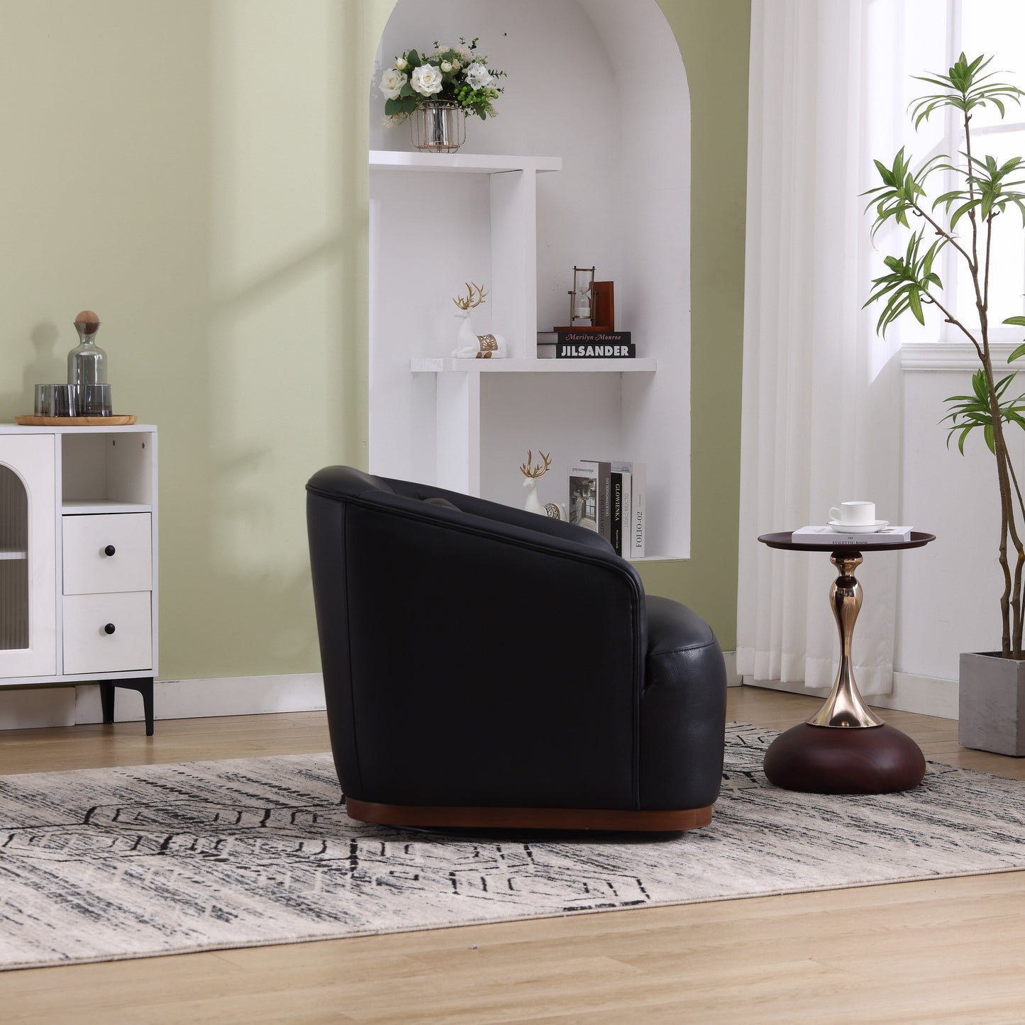 Fauteuil pivotant en polyuréthane, fauteuil club rotatif à 360 degrés pour salon ou salle à manger, fauteuil d'appoint confortable avec base en métal