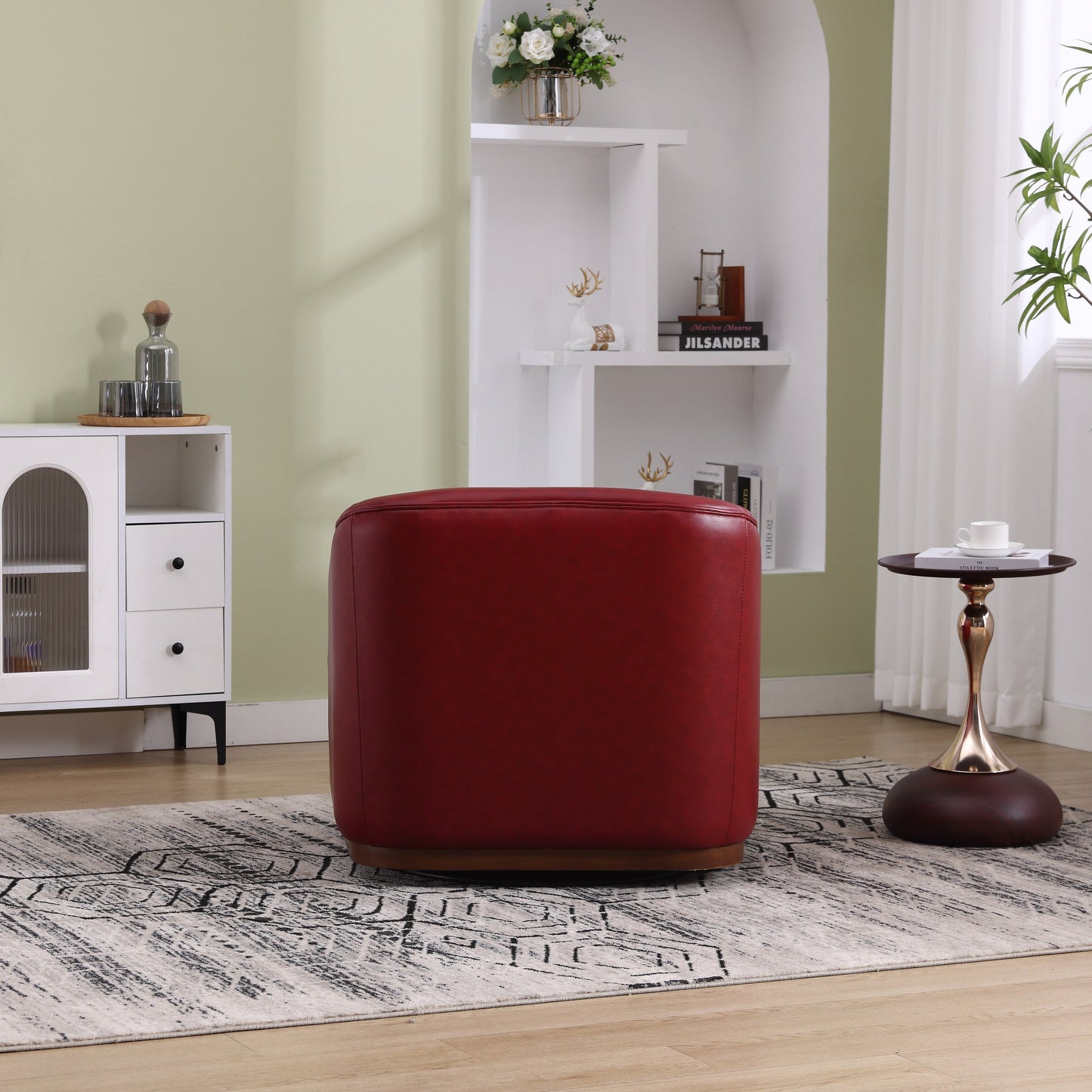 Fauteuil pivotant en polyuréthane, fauteuil club rotatif à 360 degrés pour salon ou salle à manger, fauteuil d'appoint confortable avec base en métal