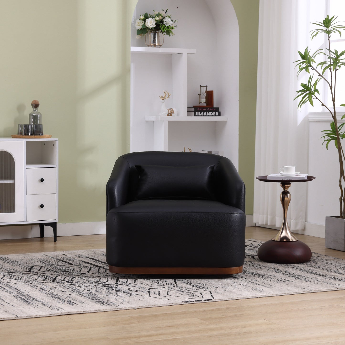 Fauteuil pivotant en polyuréthane, fauteuil club rotatif à 360 degrés pour salon ou salle à manger, fauteuil d'appoint confortable avec base en métal