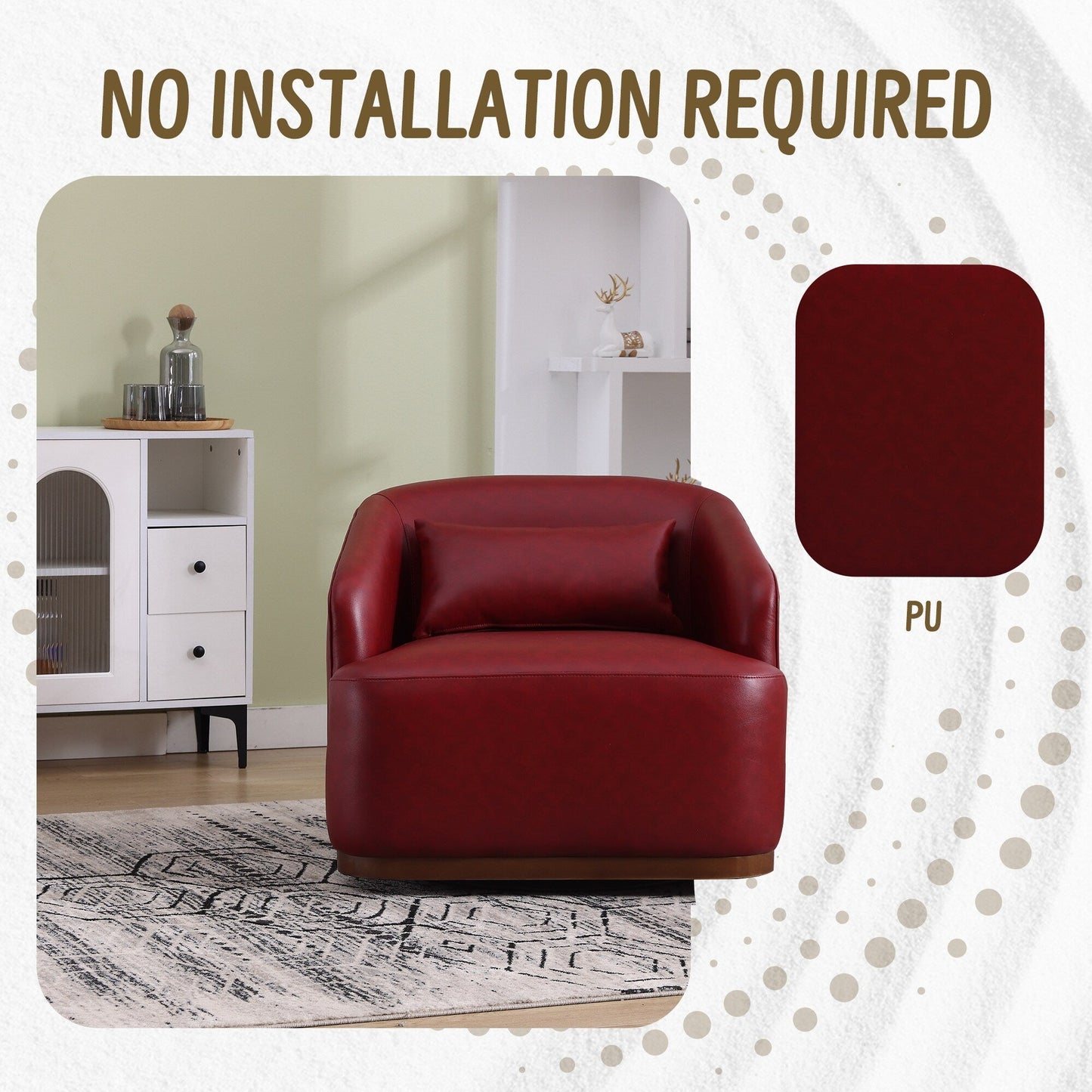 Fauteuil pivotant en polyuréthane, fauteuil club rotatif à 360 degrés pour salon ou salle à manger, fauteuil d'appoint confortable avec base en métal