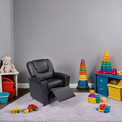 Fauteuil inclinable en PVC pour enfants avec fonction d'inclinaison par poussée, porte-gobelet et repose-pieds confortable