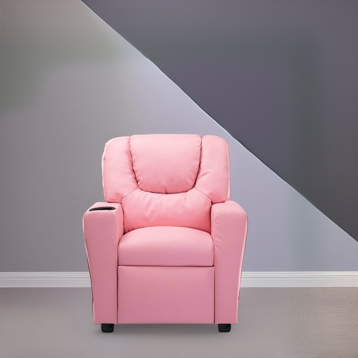 Fauteuil inclinable en PVC pour enfants avec fonction d'inclinaison par poussée, porte-gobelet et repose-pieds confortable