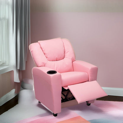 Fauteuil inclinable en PVC pour enfants avec fonction d'inclinaison par poussée, porte-gobelet et repose-pieds confortable