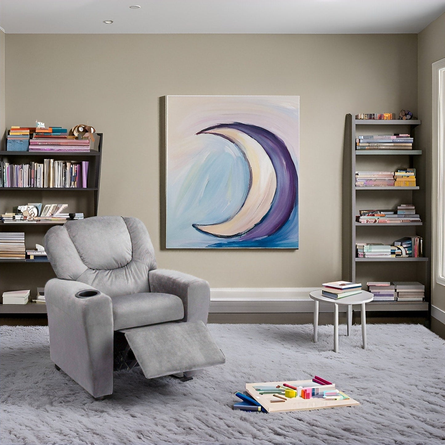 Fauteuil inclinable en PVC pour enfants avec fonction d'inclinaison par poussée, porte-gobelet et repose-pieds confortable