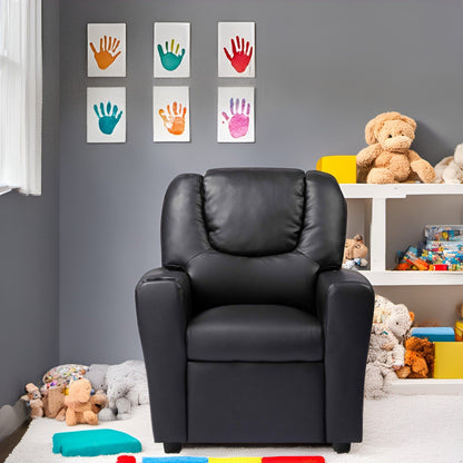 Fauteuil inclinable en PVC pour enfants avec fonction d'inclinaison par poussée, porte-gobelet et repose-pieds confortable
