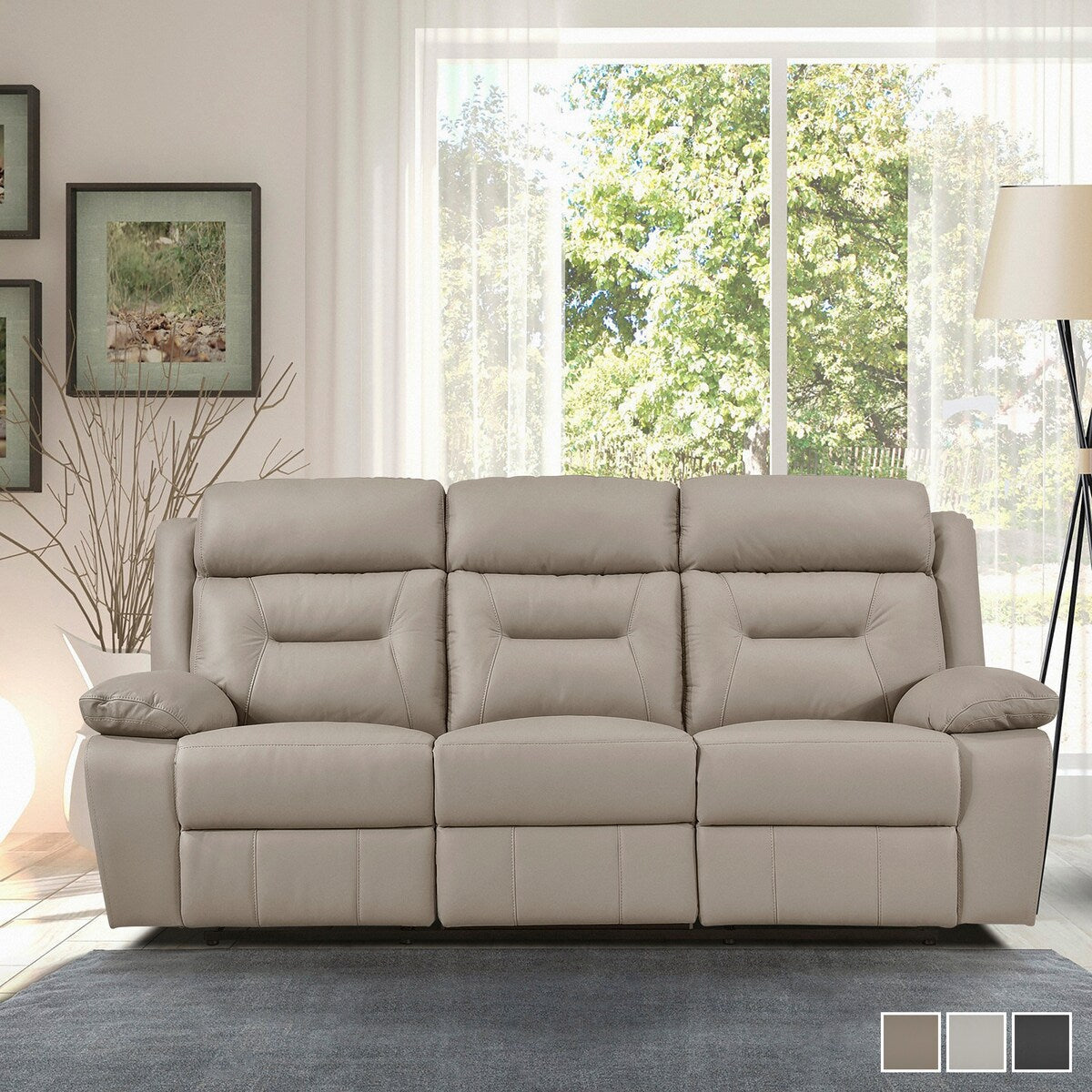 Canapé inclinable manuel double en cuir Papyrus