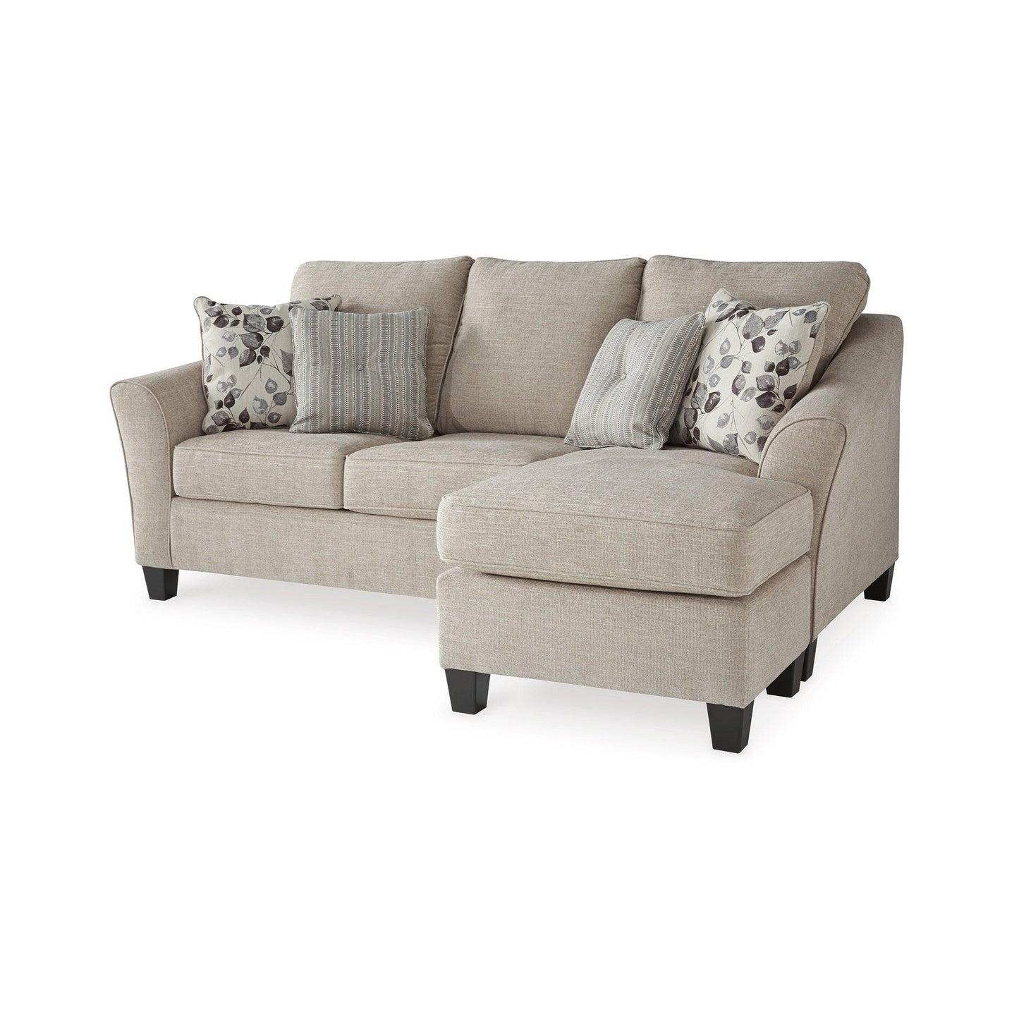 Canapé méridienne Parker L, polyester gris, 4 coussins décoratifs, 233 cm