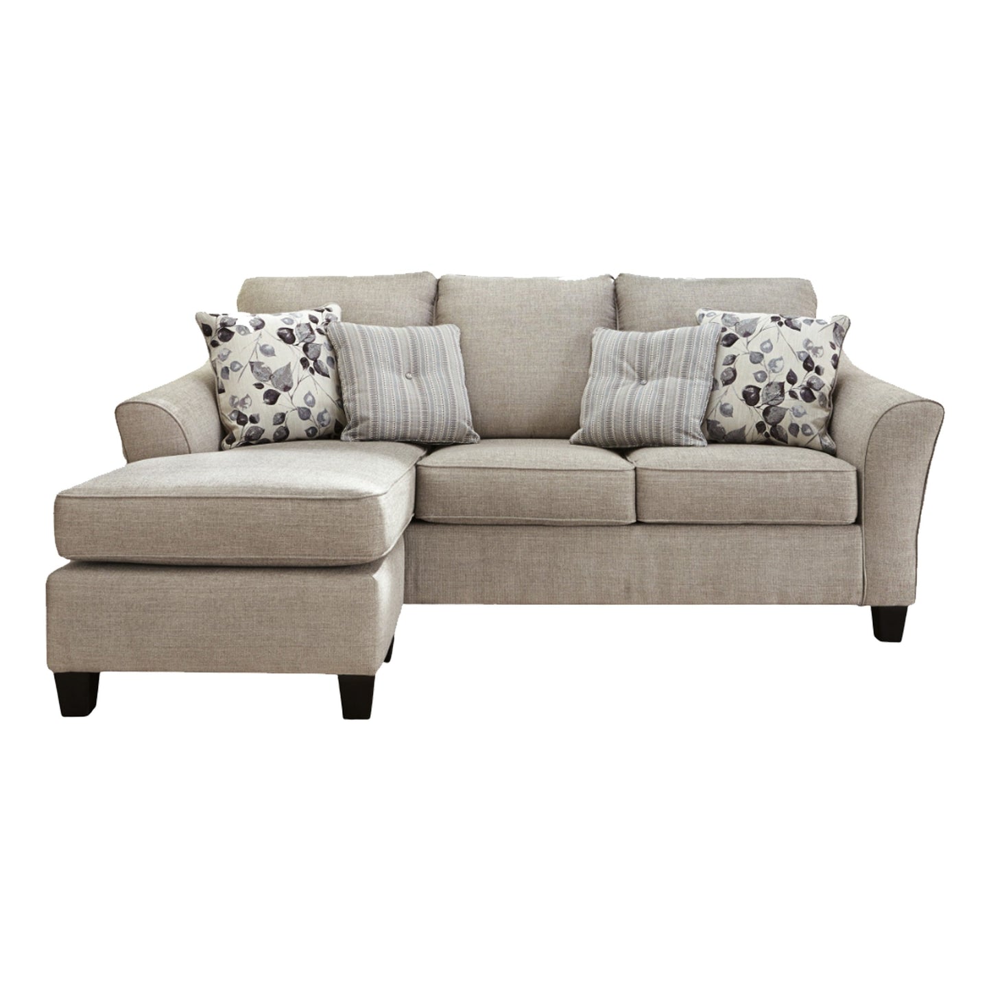 Canapé méridienne Parker L, polyester gris, 4 coussins décoratifs, 233 cm