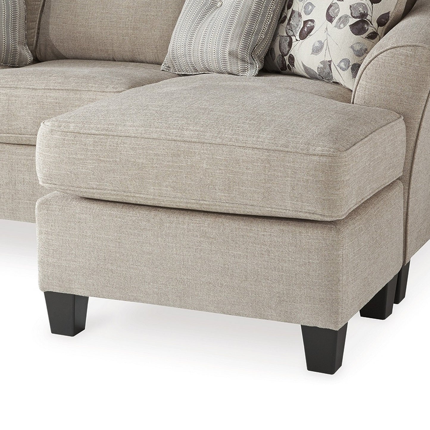 Canapé méridienne Parker L, polyester gris, 4 coussins décoratifs, 233 cm