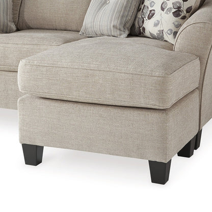Canapé méridienne Parker L, polyester gris, 4 coussins décoratifs, 233 cm