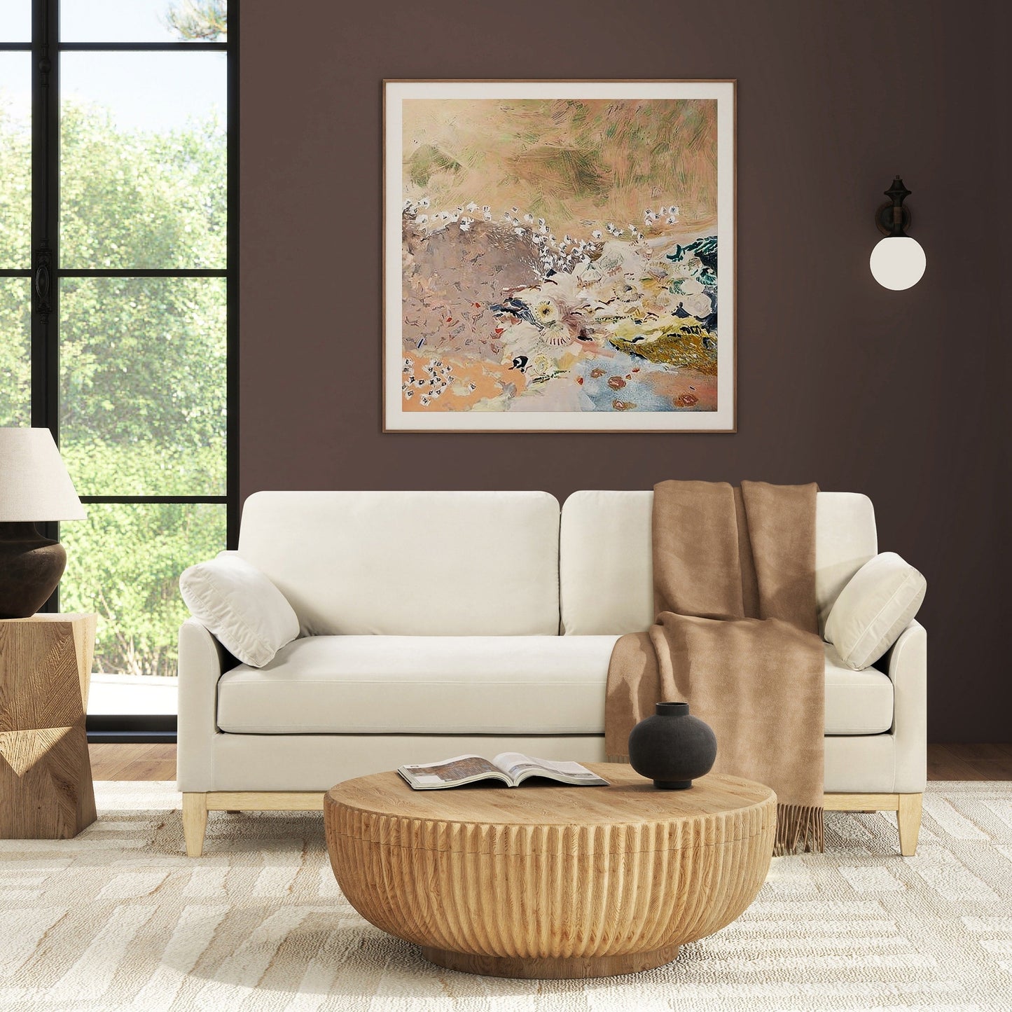 Canapé Pasadena 75,5 en velours de style ferme moderne avec dossier à coussins amovibles