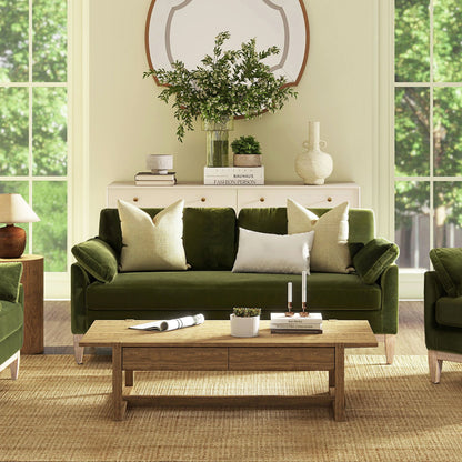 Canapé Pasadena 75,5 en velours de style ferme moderne avec dossier à coussins amovibles