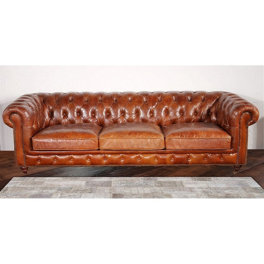 Canapé capitonné Chesterfield Paris Club de Pasargad Home, marron - 73 cm H x 246 cm L x 99 cm P