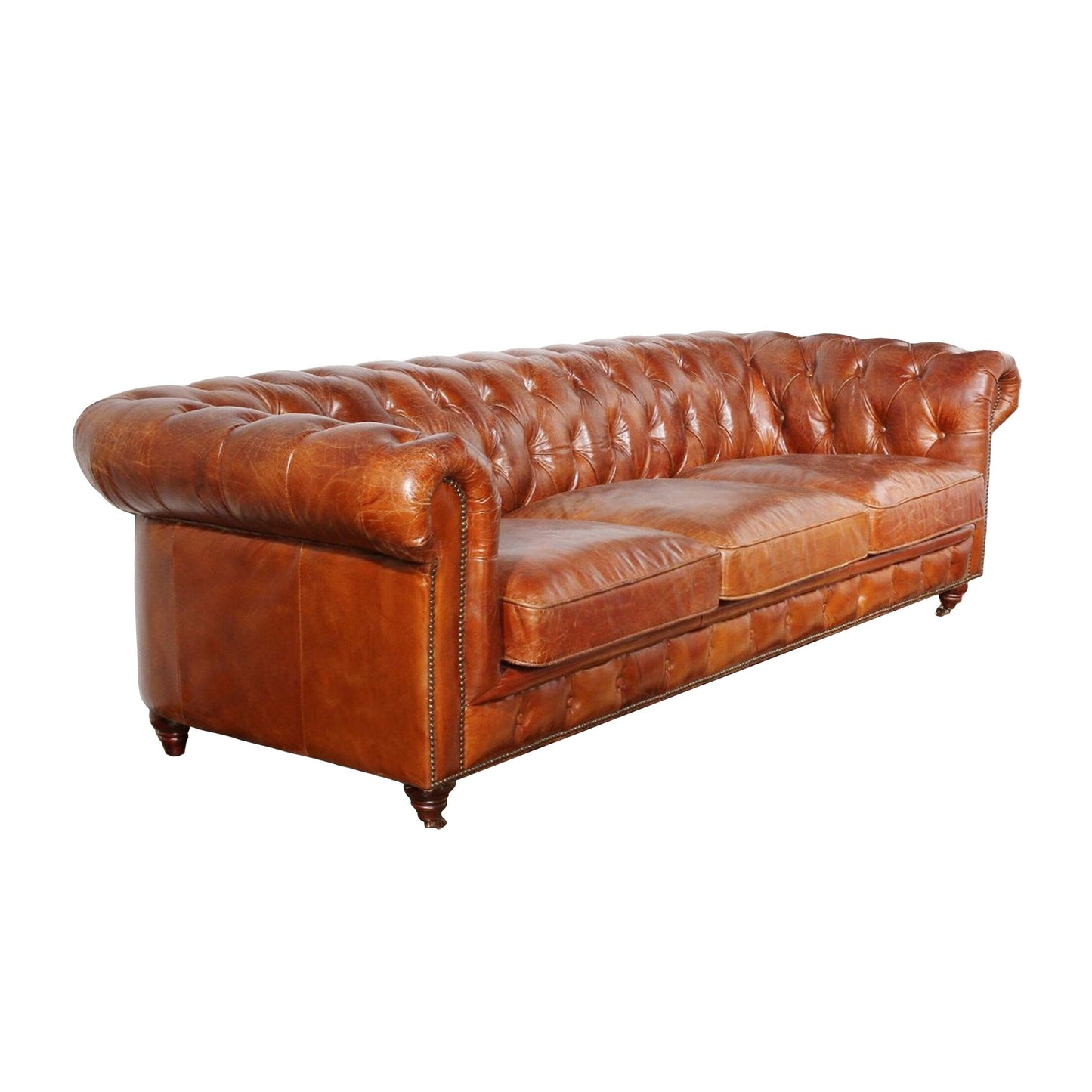 Canapé capitonné Chesterfield Paris Club de Pasargad Home, marron - 73 cm H x 246 cm L x 99 cm P