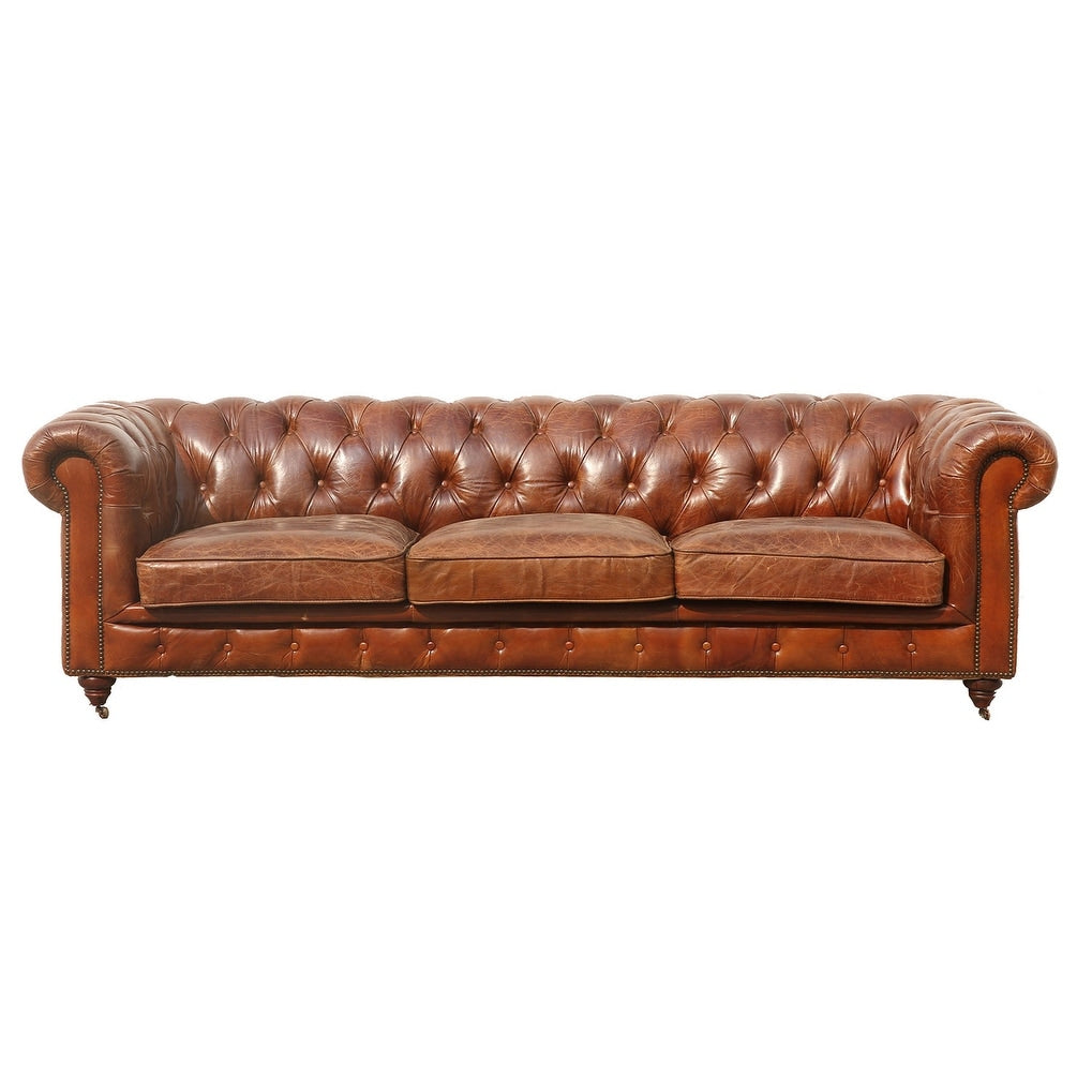 Canapé capitonné Chesterfield Paris Club de Pasargad Home, marron - 73 cm H x 246 cm L x 99 cm P