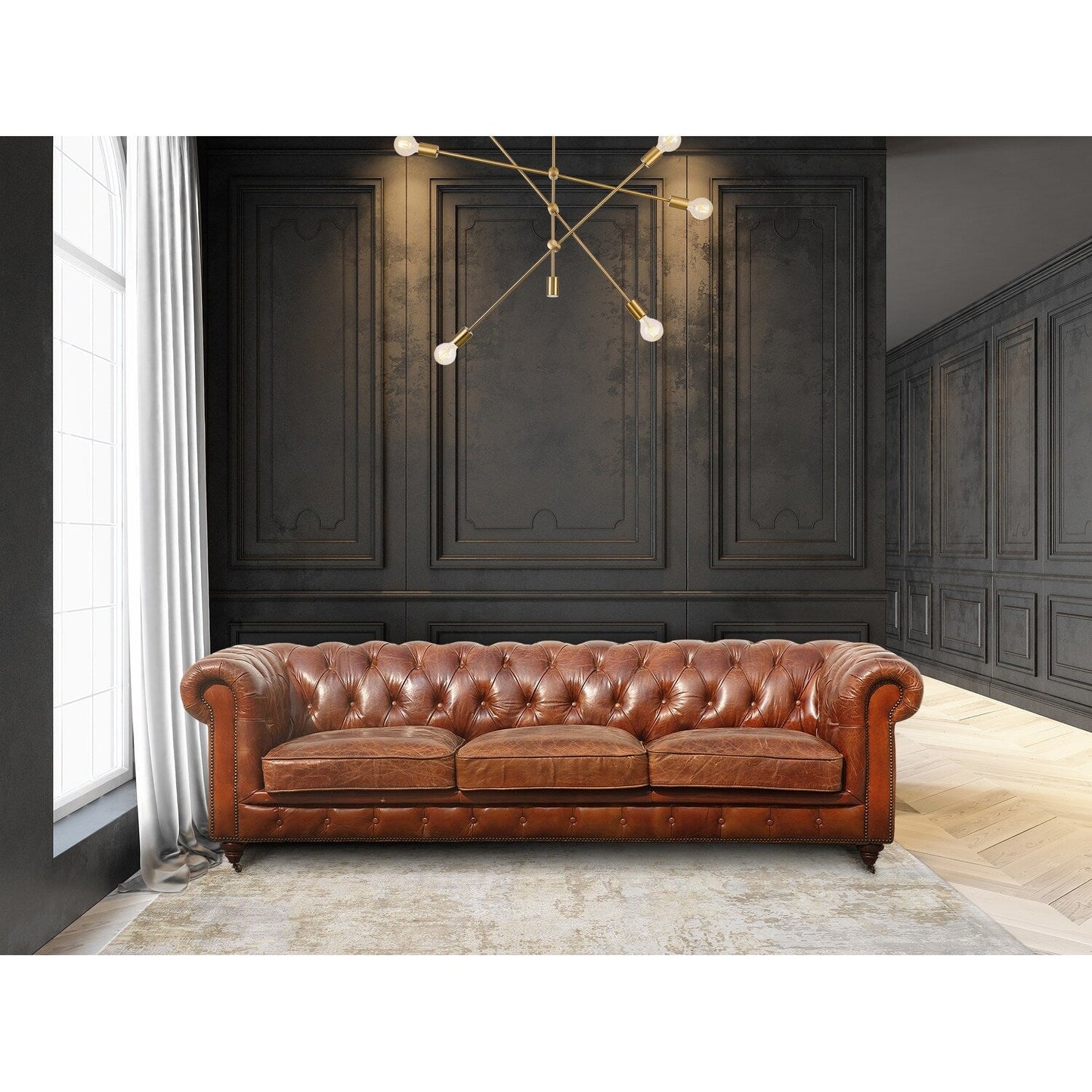 Canapé capitonné Chesterfield Paris Club de Pasargad Home, marron - 73 cm H x 246 cm L x 99 cm P