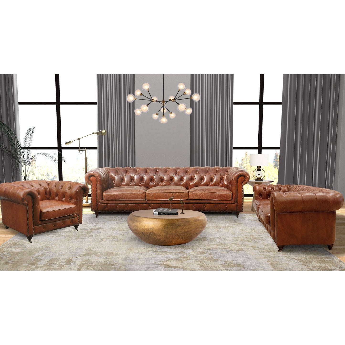 Canapé capitonné Chesterfield Paris Club de Pasargad Home, marron - 73 cm H x 246 cm L x 99 cm P