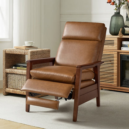 Fauteuil inclinable en bois massif et cuir végétalien Patrick du milieu du siècle par HULALA HOME