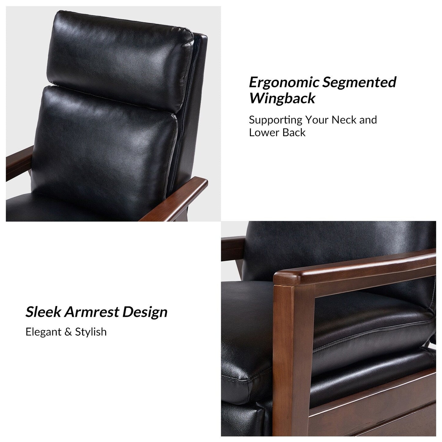 Fauteuil inclinable en bois massif et cuir végétalien Patrick du milieu du siècle par HULALA HOME