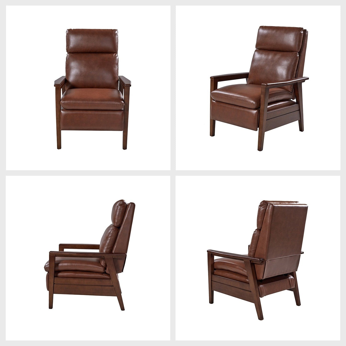 Fauteuil inclinable en bois massif et cuir végétalien Patrick du milieu du siècle par HULALA HOME