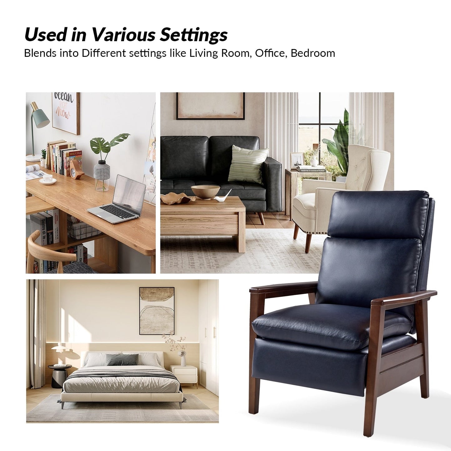 Fauteuil inclinable en bois massif et cuir végétalien Patrick du milieu du siècle par HULALA HOME