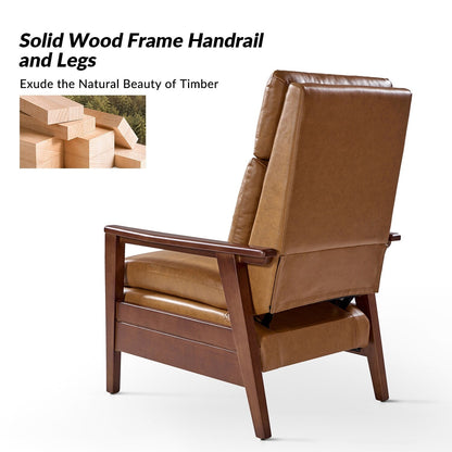 Fauteuil inclinable en bois massif et cuir végétalien Patrick du milieu du siècle par HULALA HOME