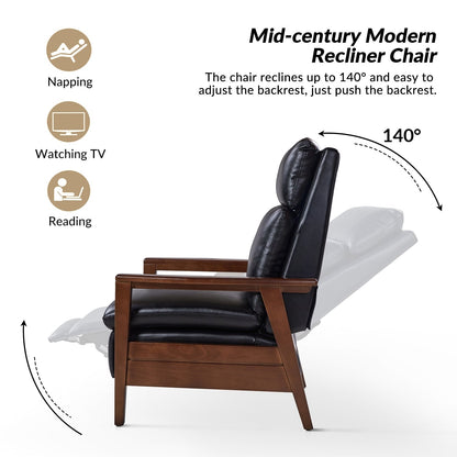 Fauteuil inclinable en bois massif et cuir végétalien Patrick du milieu du siècle par HULALA HOME