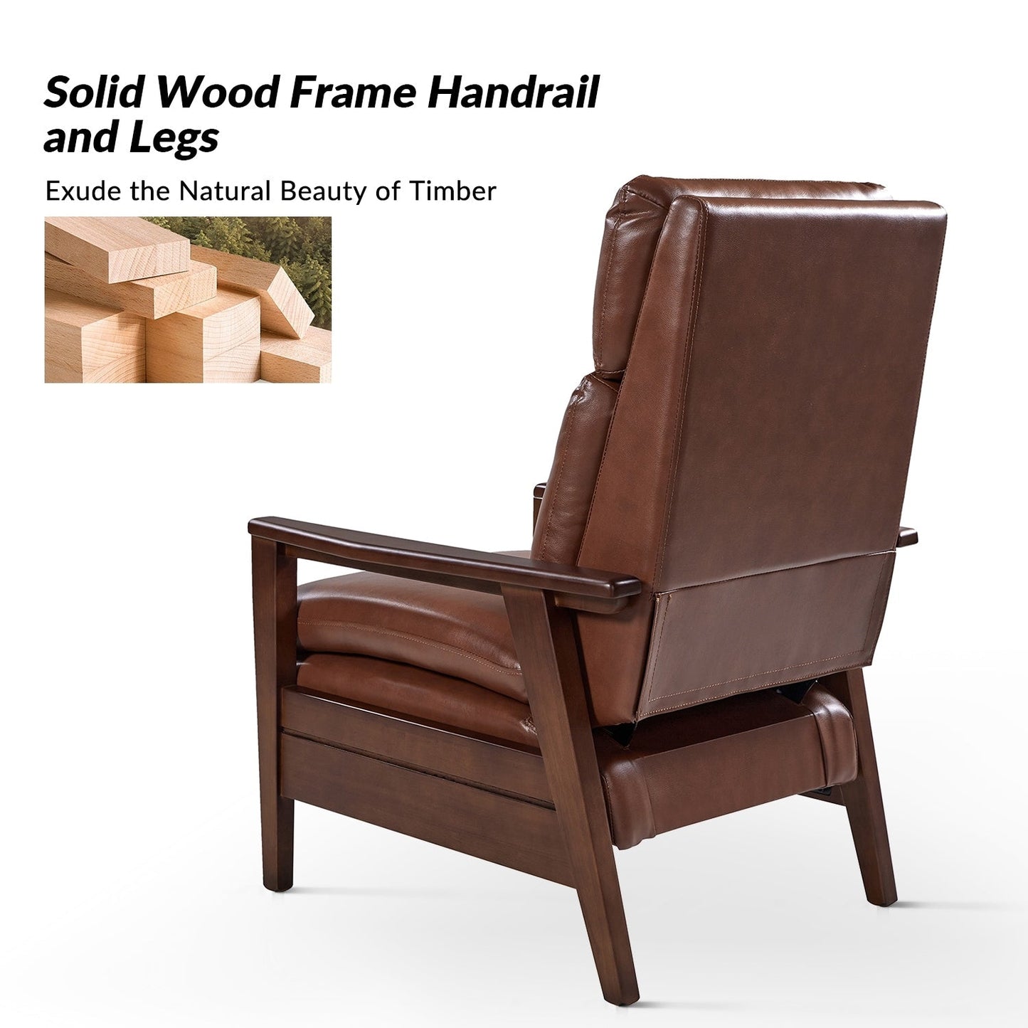 Fauteuil inclinable en bois massif et cuir végétalien Patrick du milieu du siècle par HULALA HOME