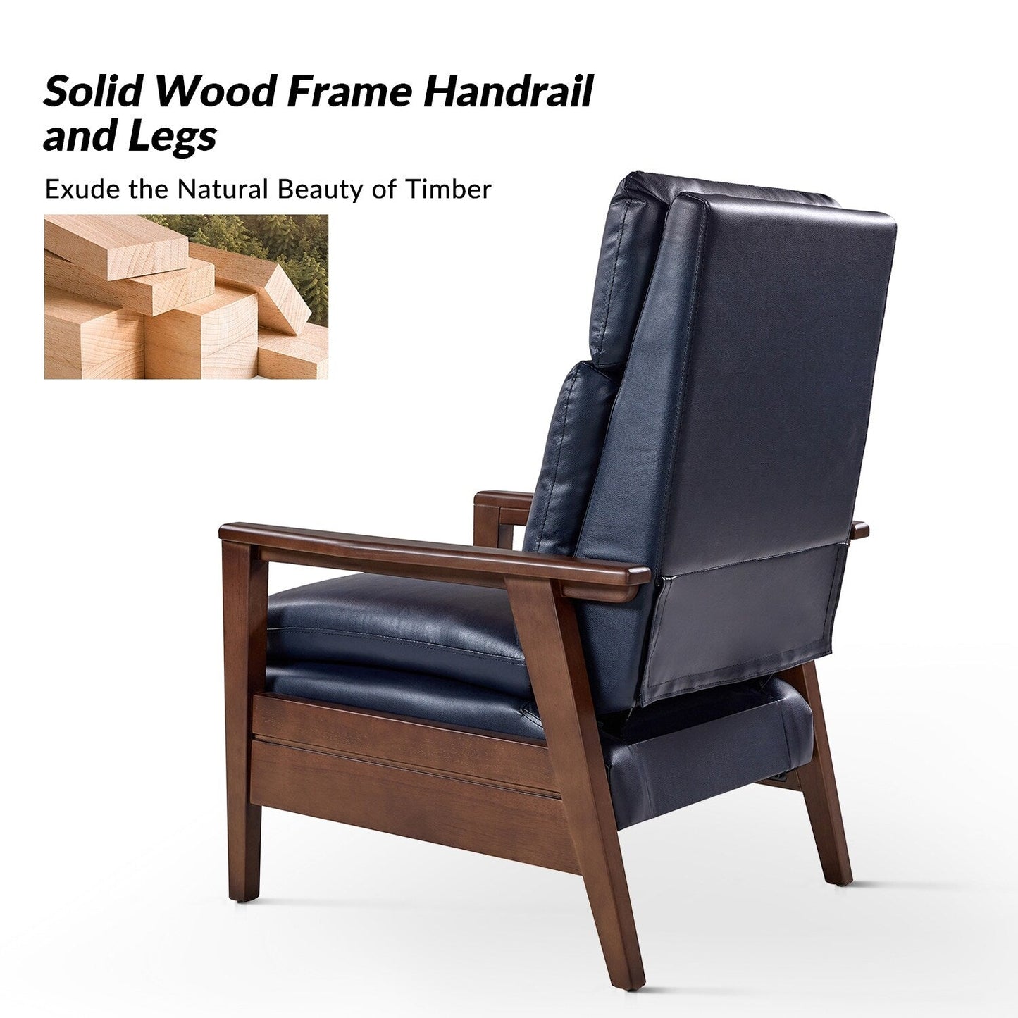 Fauteuil inclinable en bois massif et cuir végétalien Patrick du milieu du siècle par HULALA HOME