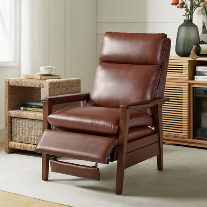 Fauteuil inclinable en bois massif et cuir végétalien Patrick du milieu du siècle par HULALA HOME