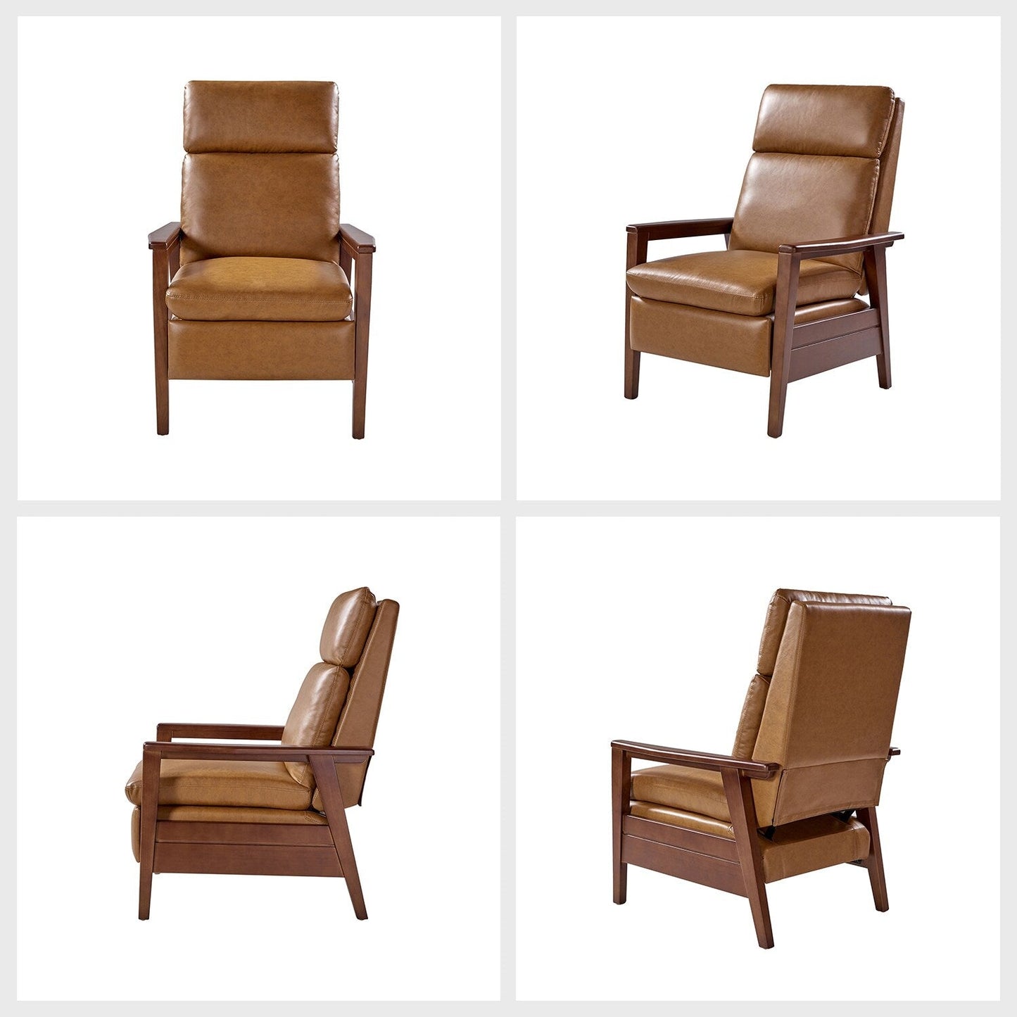 Fauteuil inclinable en bois massif et cuir végétalien Patrick du milieu du siècle par HULALA HOME