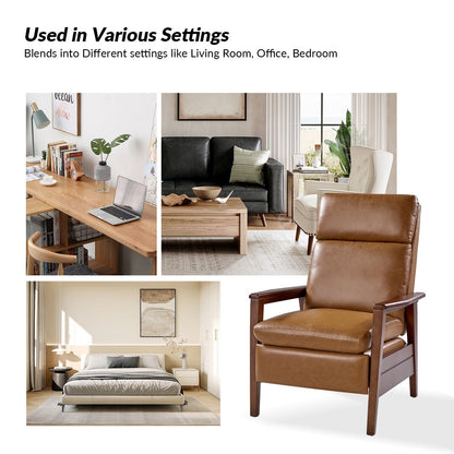 Fauteuil inclinable en bois massif et cuir végétalien Patrick du milieu du siècle par HULALA HOME