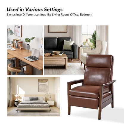 Fauteuil inclinable en bois massif et cuir végétalien Patrick du milieu du siècle par HULALA HOME