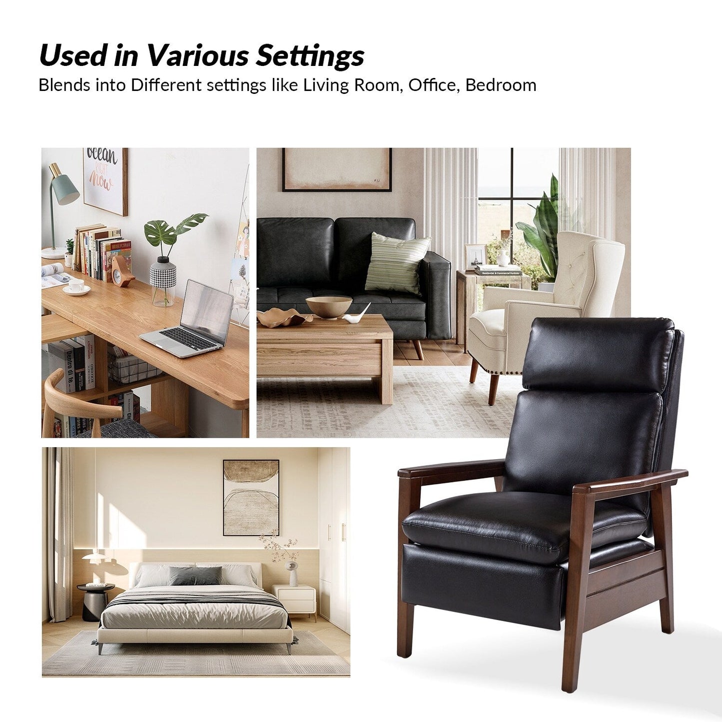 Fauteuil inclinable en bois massif et cuir végétalien Patrick du milieu du siècle par HULALA HOME