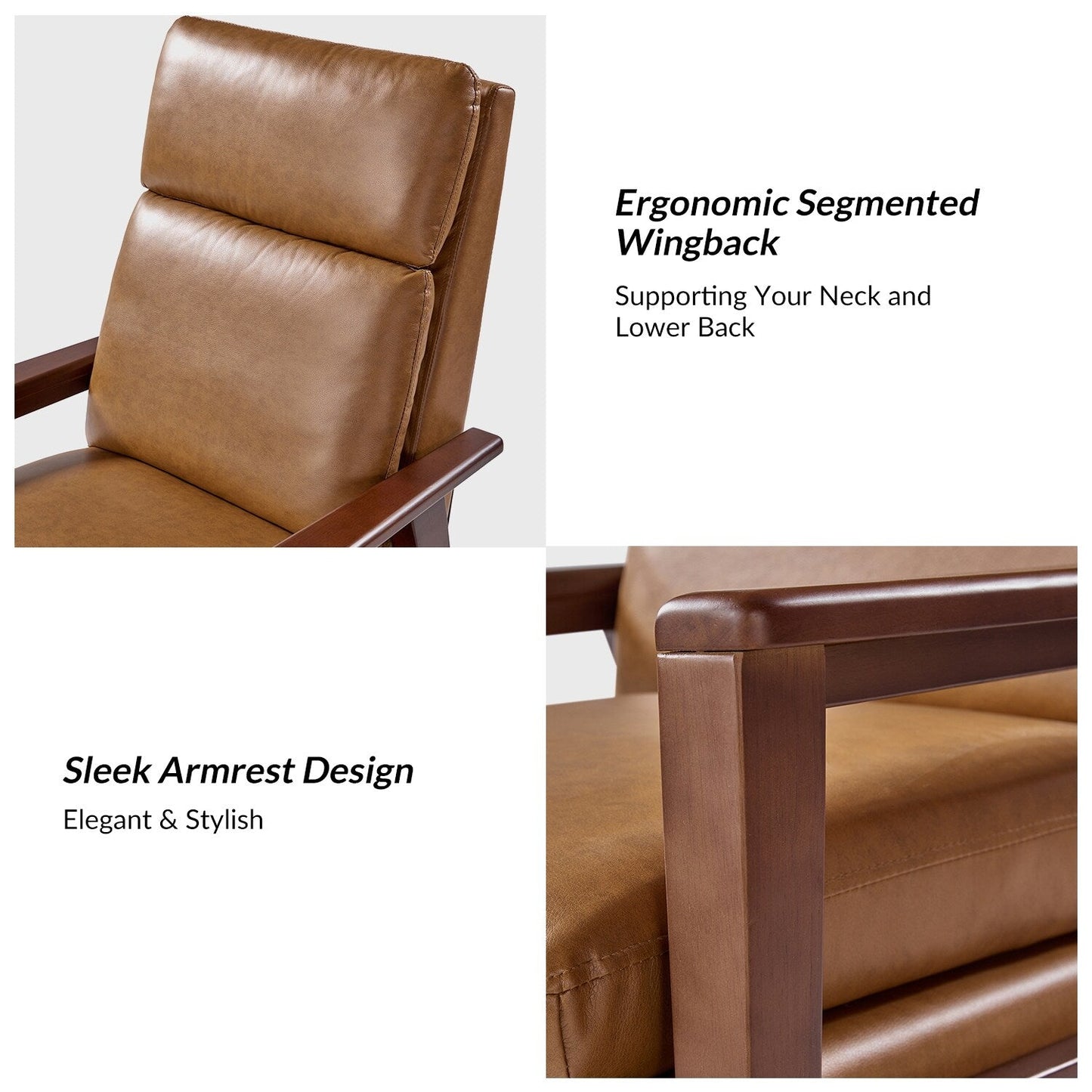 Fauteuil inclinable en bois massif et cuir végétalien Patrick du milieu du siècle par HULALA HOME