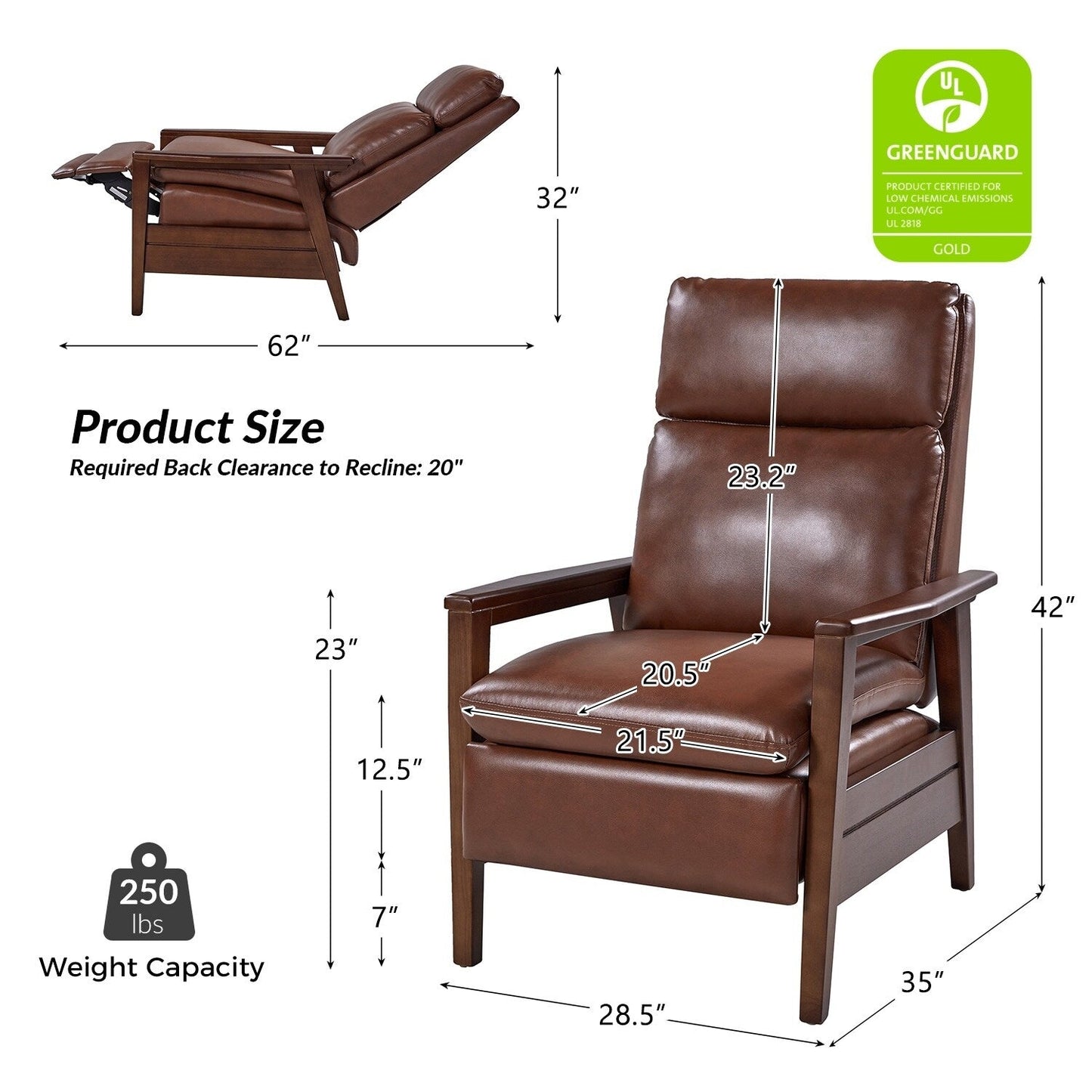 Fauteuil inclinable en bois massif et cuir végétalien Patrick du milieu du siècle par HULALA HOME