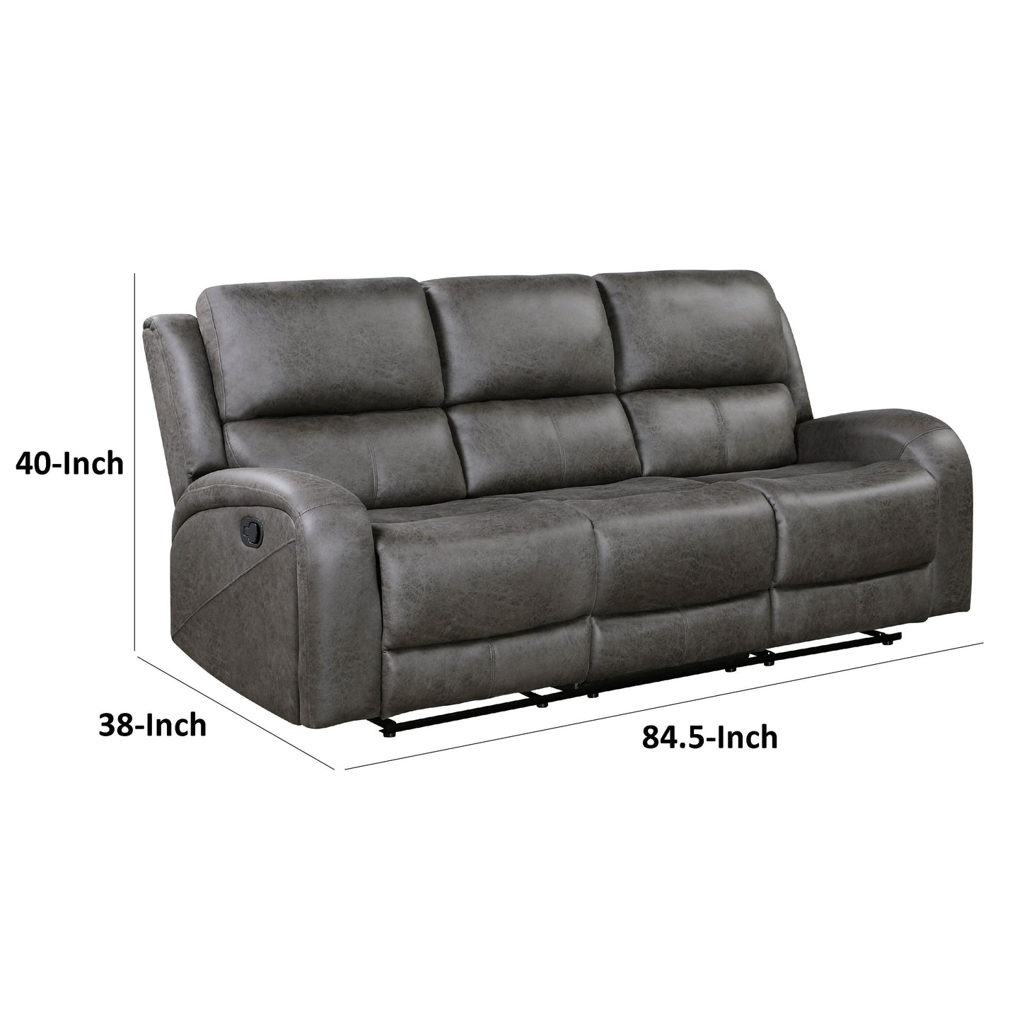 Canapé inclinable manuel double Patsy, microfibre polie grise, 85 pouces