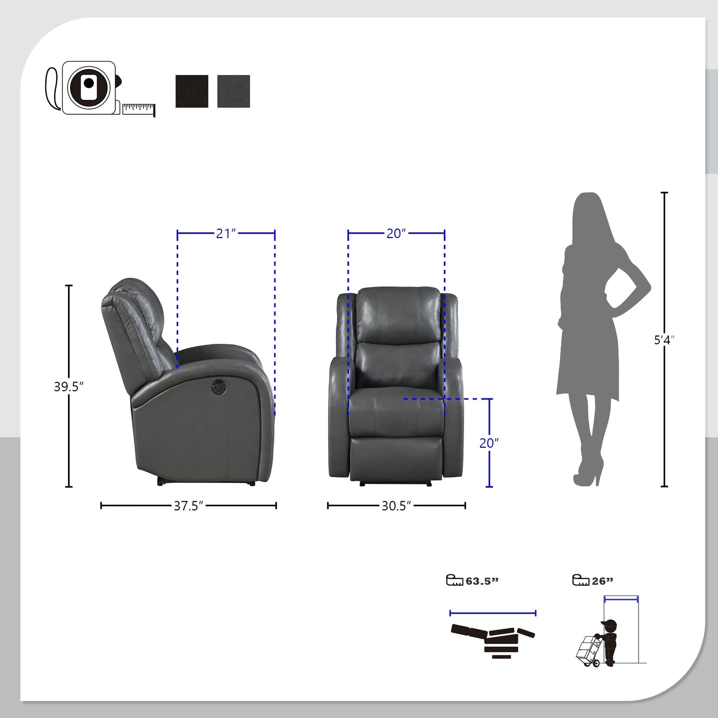Fauteuil inclinable électrique en similicuir Patterson