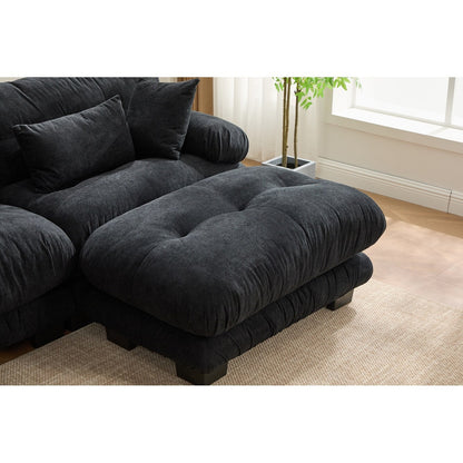 Canapé nuage en velours granulé en forme de U avec 2 poufs, canapé confortable 3 places combiné gratuit avec accoudoirs et coussins traversins