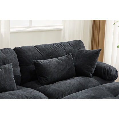 Canapé nuage en velours granulé en forme de U avec 2 poufs, canapé confortable 3 places combiné gratuit avec accoudoirs et coussins traversins